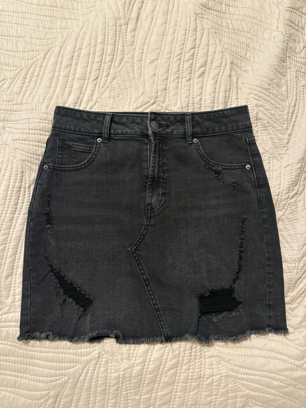 wild fable Black Distressed Denim Mini Skirt